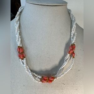 Vintage multi strand twisted white bead and glass necklace